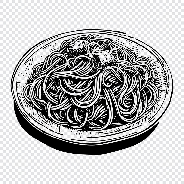 Vector plato de espagueti ilustración vectorial de estilo grabado dibujado a mano
