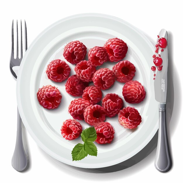 un plato con frambuesas y un tenedor en él