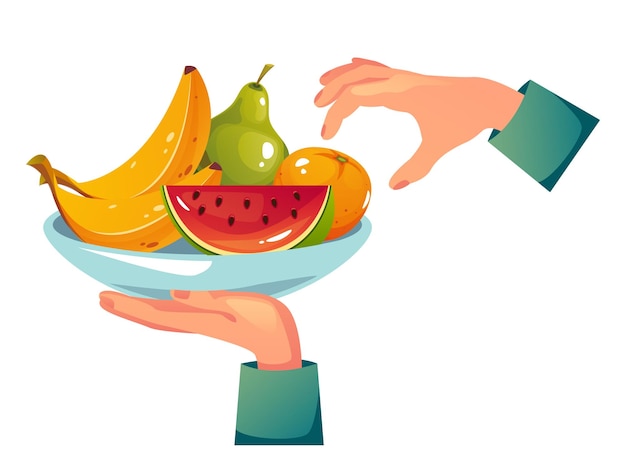 Vector plato de fruta plato de comida concepto aislado diseño gráfico ilustración