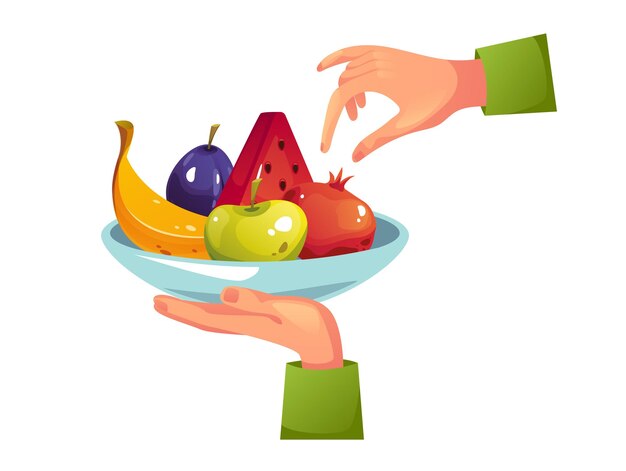 Vector plato de fruta plato de comida concepto aislado diseño gráfico ilustración