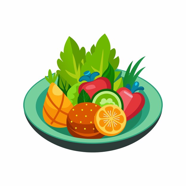 Vector un plato de frutas con un dibujo de una fruta en él