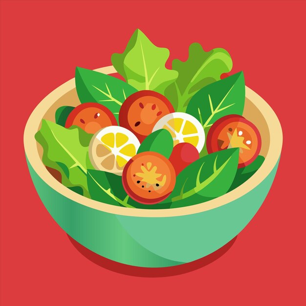 un plato de frutas y verduras con un fondo rojo