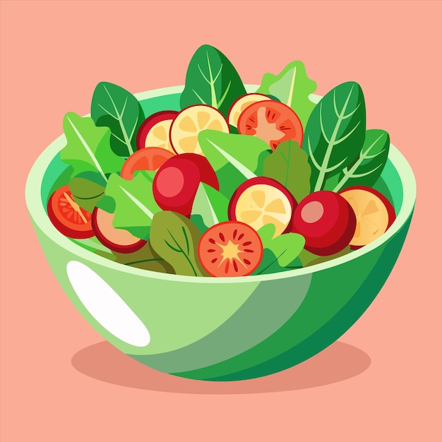 un plato de frutas y verduras con una imagen de una ensalada de frutas