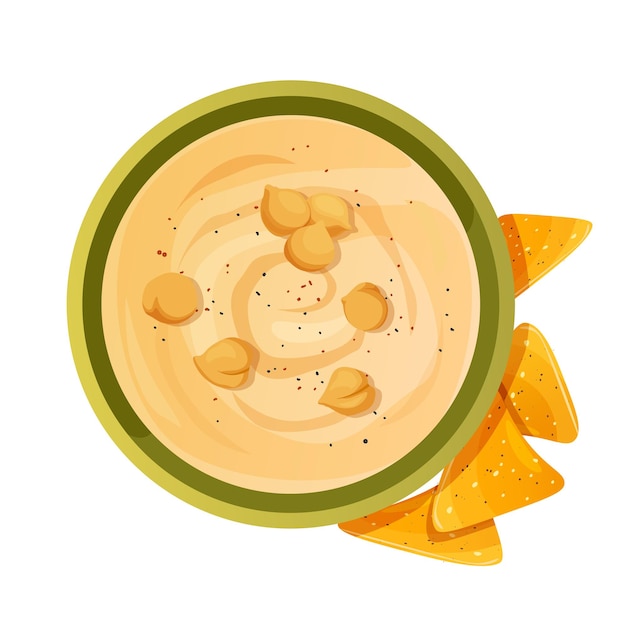 Plato de hummus de comida nacional de Israel con papas fritas aisladas en fondo blanco