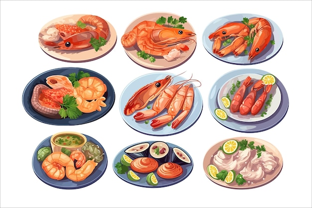 Plato de mariscos de dibujos animados aislado en el fondo Ilustración de vector de dibujos animados