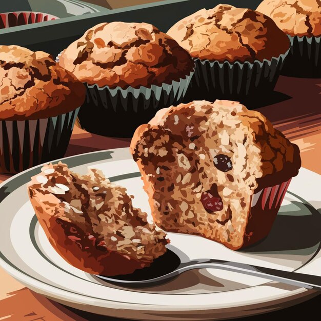 un plato de muffins con una cuchara en él