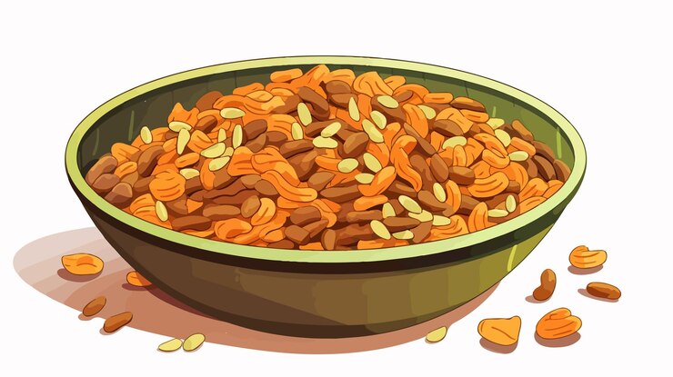 un plato de nueces tiene semillas en él