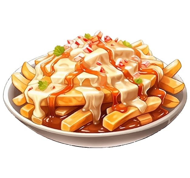 Un plato de papas fritas con salsa.