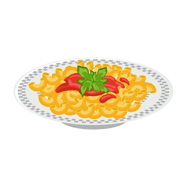 Un plato de pasta Pasta con salsa de tomate y hierbas Cocina italiana Comida ilustración vectorial