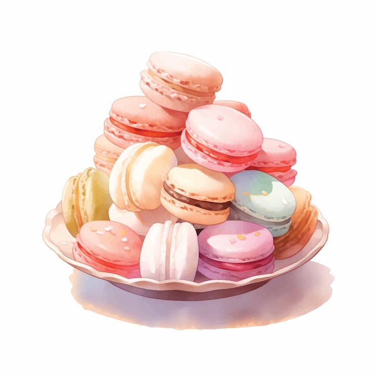 Vector plato de una pila de macarones de pintura en acuarela