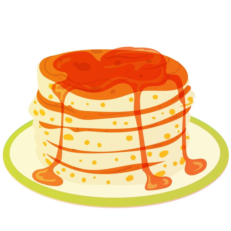 Vector un plato con una pila de panqueques salpicados con una ilustración vectorial de jarabe de arce