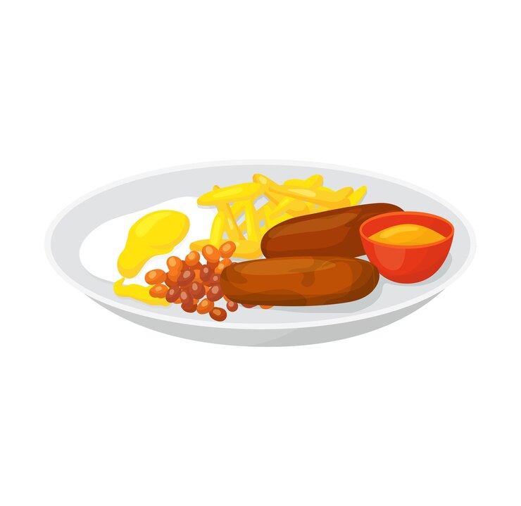 Vector plato de pollo frito patatas fritas frijoles ketchup mostaza delicioso vector de comida rápida