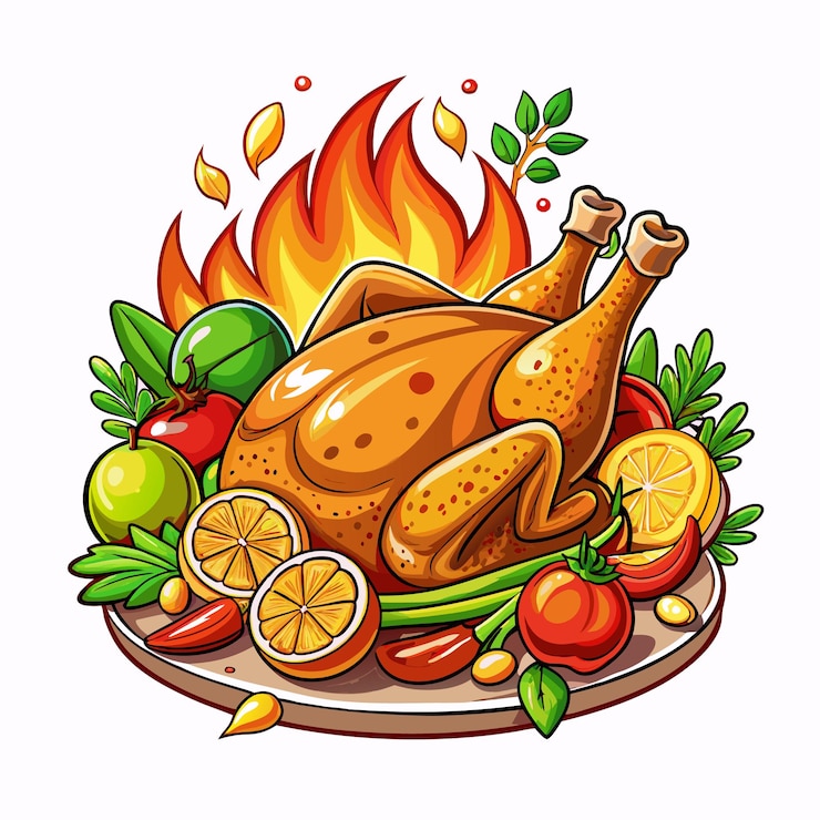 Vector plato de pollo a la parrilla con masala