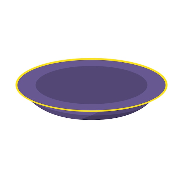 Vector plato púrpura borde amarillo fondo blanco utensilios de cocina simple vista superior plato de cena diseño limpio