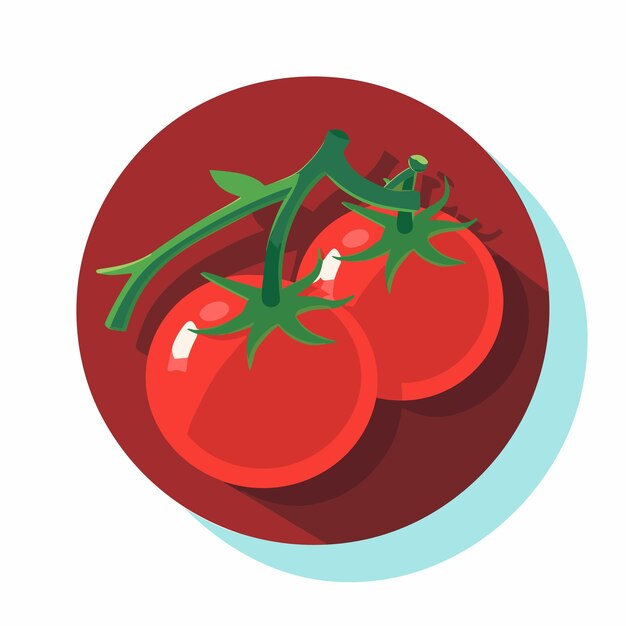 Vector un plato rojo con dos tomates encima.