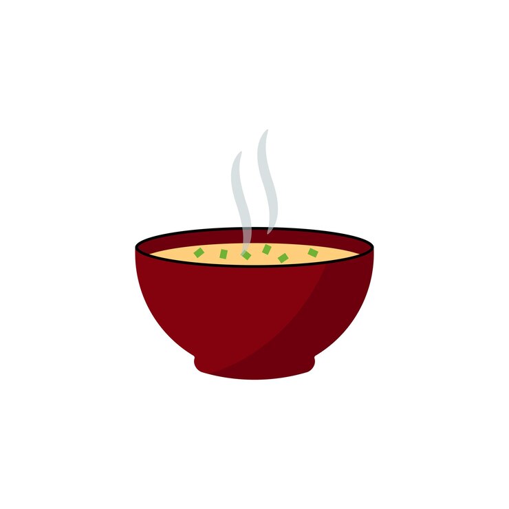 Vector un plato de sopa caliente con champiñones y hierbas sobre un fondo blanco.