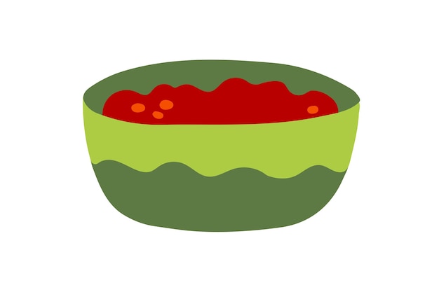 Plato tradicional mexicano con salsa de tomate en un tazón verde Ilustración de comida plana vectorial aislada en blanco