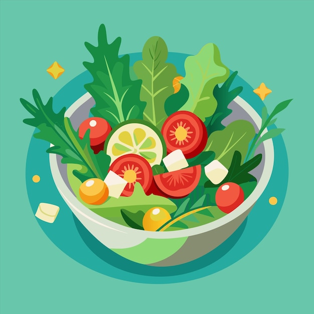 un plato de verduras con una imagen de una ensalada y un limón