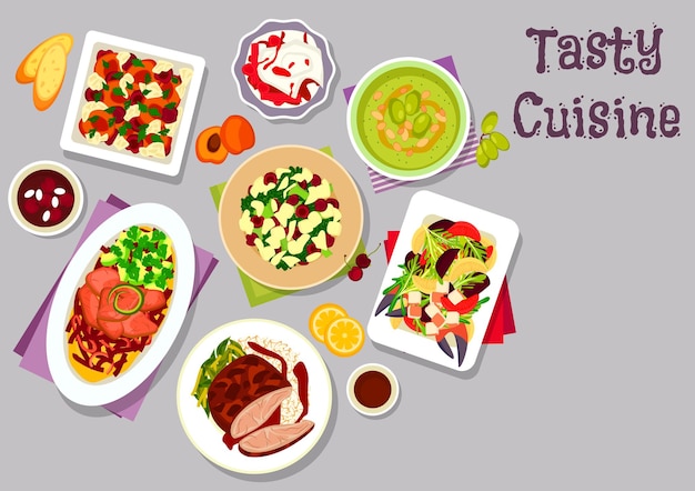 Platos de cena con icono de frutas para el diseño de alimentos.