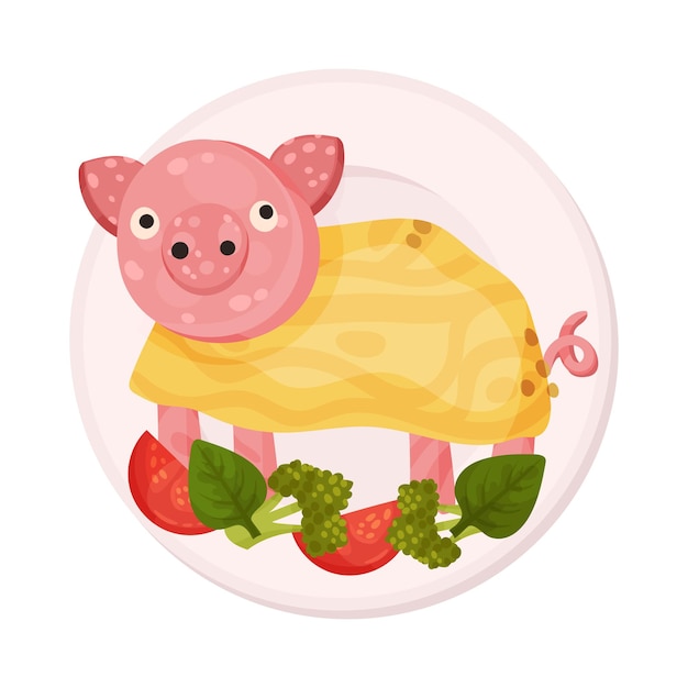 Platos de forma divertida con ojos servidos en un plato aislado en una ilustración vectorial de fondo blanco