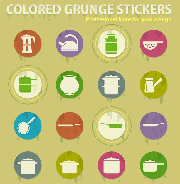 Platos iconos grunge de colores