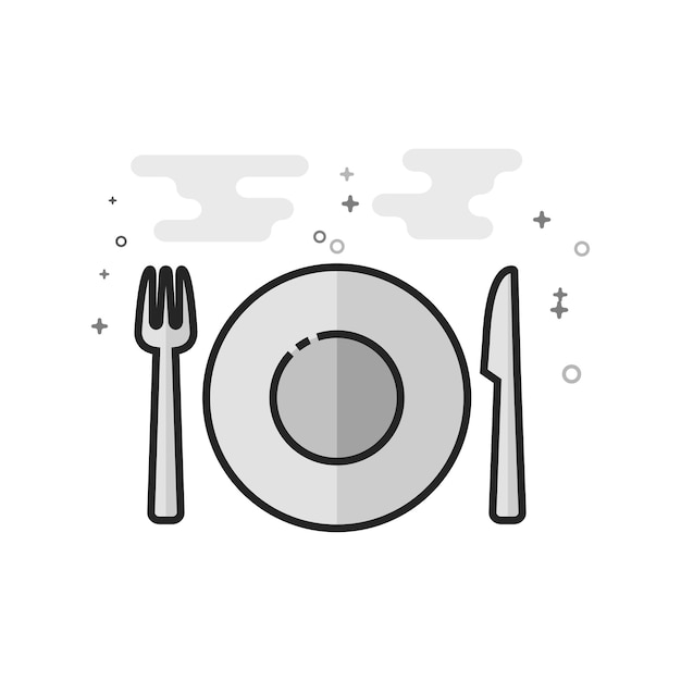Platos de íconos planos en escala de gris