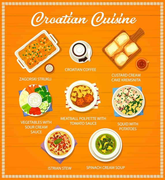 Platos de menú de restaurante de cocina de comida croata