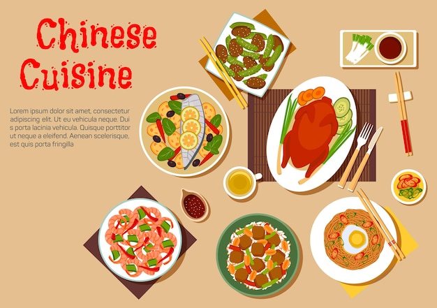 Vector platos populares de estilo plano de icono de cocina china