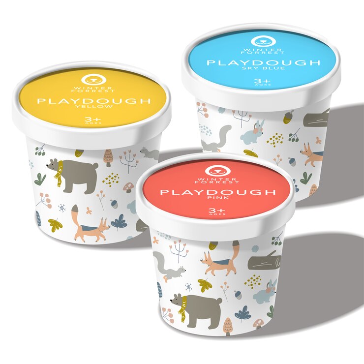 Play Dough, Ice Cream, Snack or Toys Reciclable Paper Cup or Jar Package, Winter Forest Animals Theme Impreso