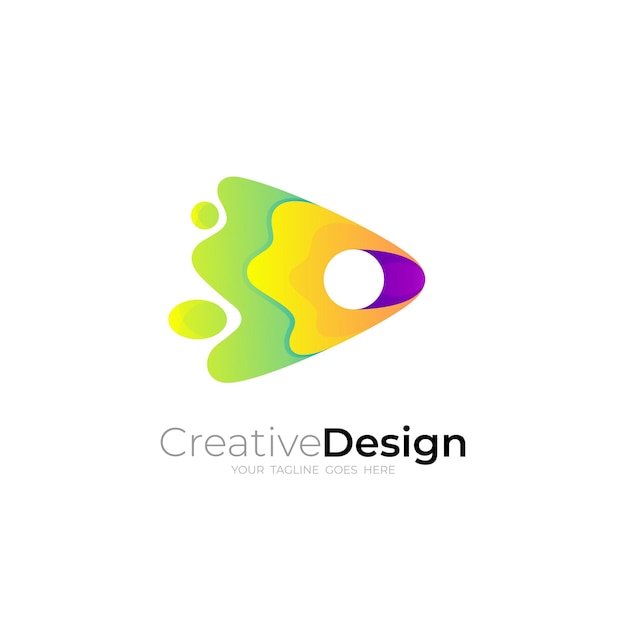 Play logo y plantilla de diseño swoosh diseño de estilo 3d