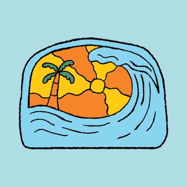 Playa de belleza con buen alero y puesta de sol ilustración gráfica diseño de camiseta de arte vectorial