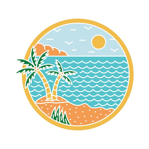 Playa de belleza en diseño de camiseta de arte vectorial de ilustración gráfica de verano