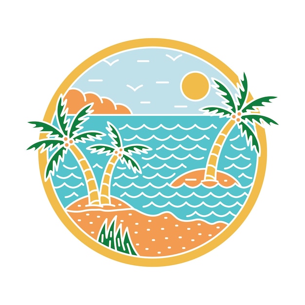 Playa de belleza en diseño de camiseta de arte vectorial de ilustración gráfica de verano