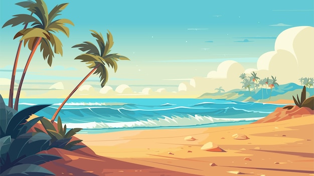 Vector playa de fantasía tropical fondo vectorial de verano ilustración de vista marítima póster