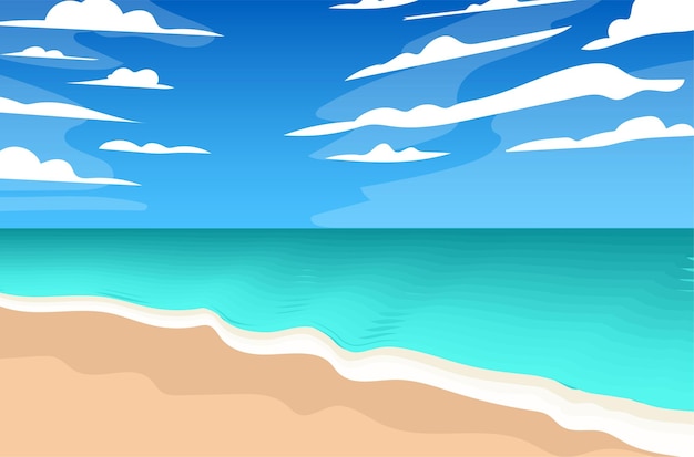 Vector playa con fondo de paisaje de cielo azul