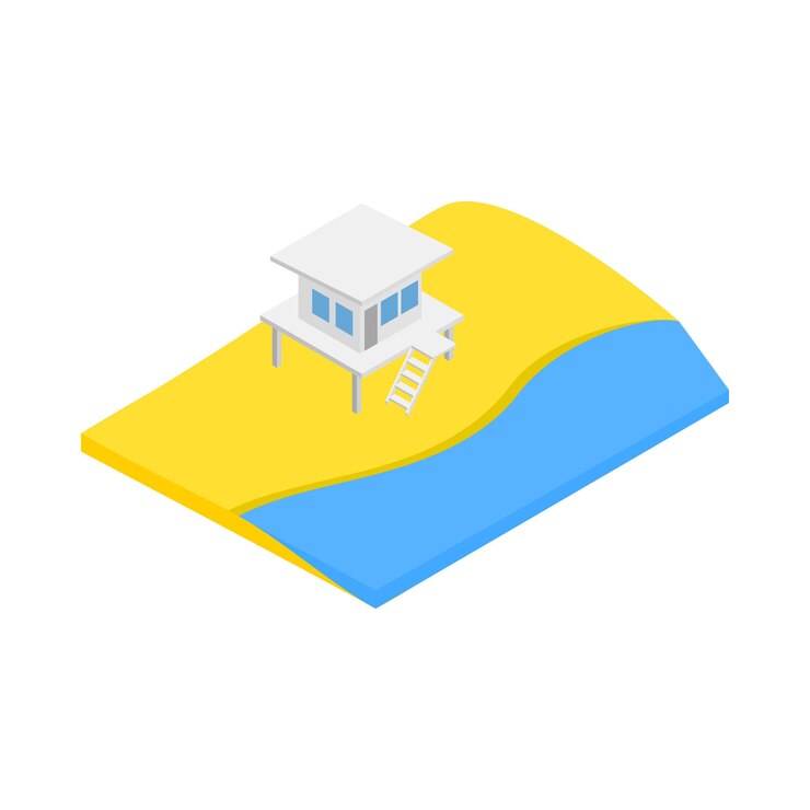Vector playa con icono de torre de salvavidas en estilo isométrico 3d aislado sobre fondo blanco símbolo de estado