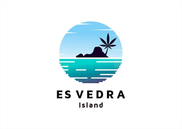 Playa isla es vreda lugar turismo mar logo diseño plantilla ilustración