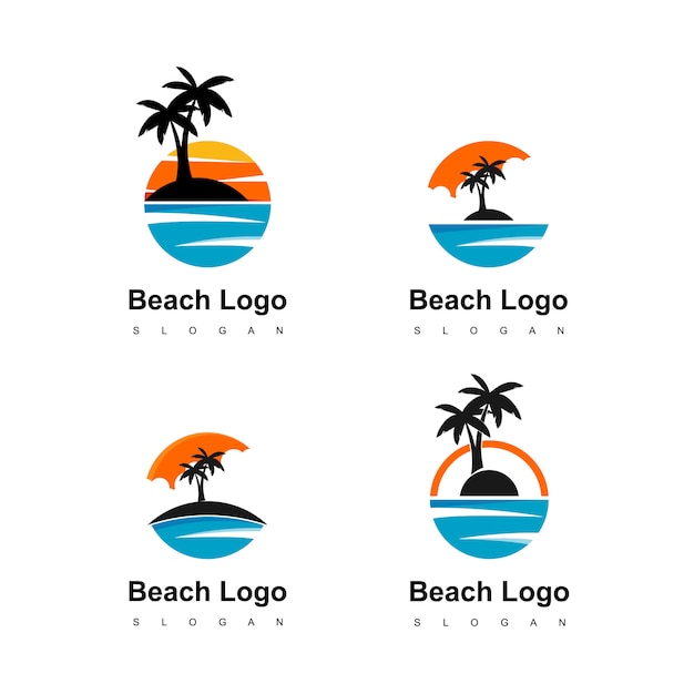 Playa logo círculo tierra con icono de palmera para agente de viajes