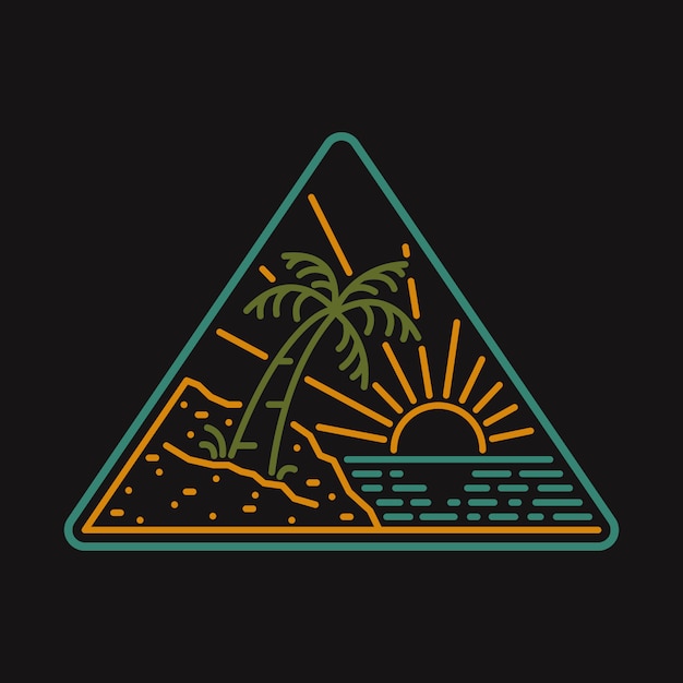 Playa mar naturaleza salvaje insignia ilustración camiseta