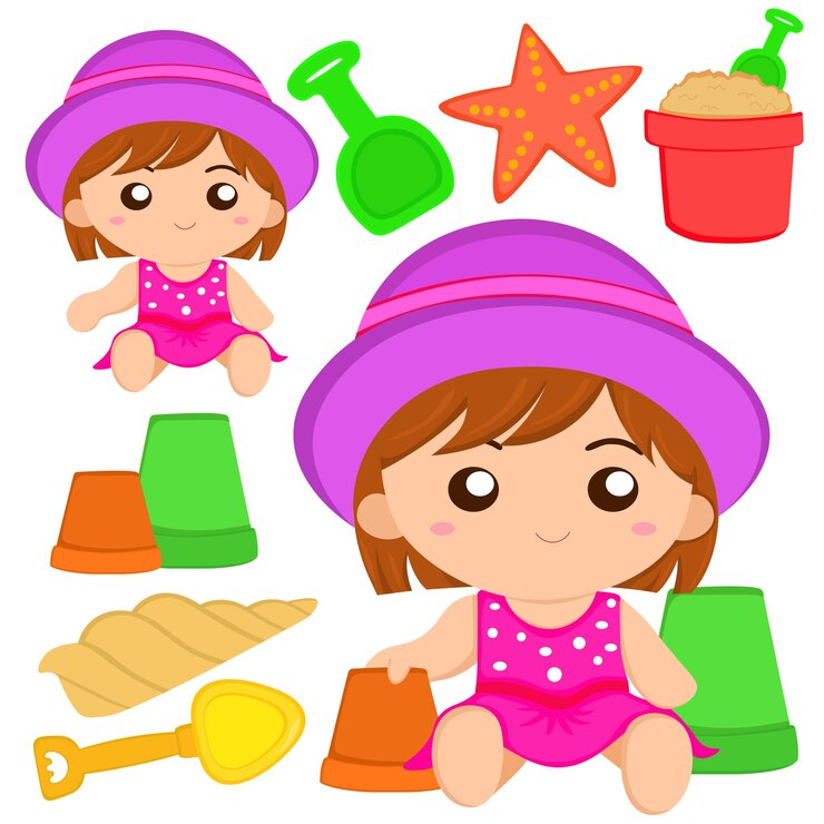 Vector playa niños jugando arena cue vector set