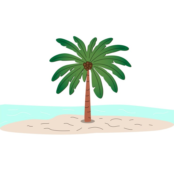 Playa de palmeras tropicales aislada fondo blanco arte de línea simple