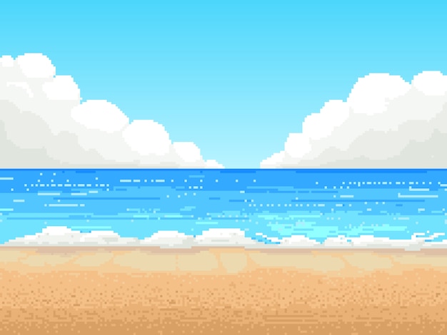 Playa retro en diseño de píxeles