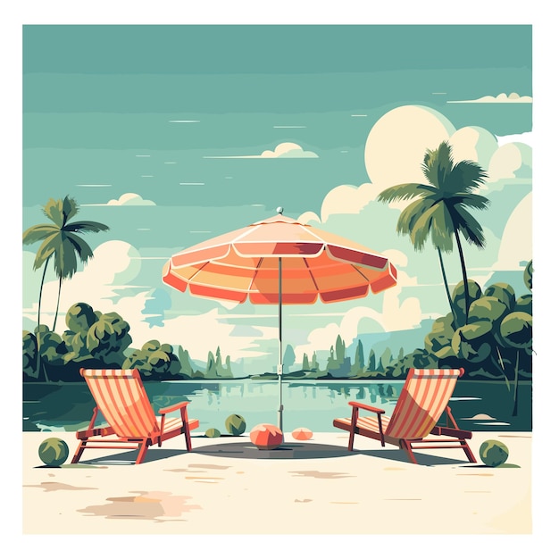 playa con sombrillas y sillas de verano