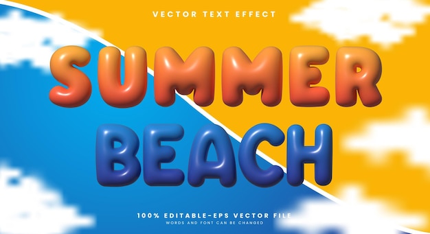 Playa de verano 3D inflado efecto de texto editable plantilla con temporada de verano Estilo