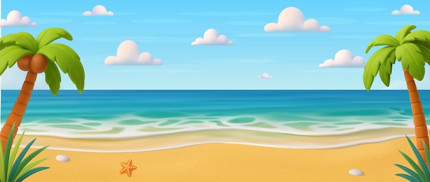 Playa de verano de dibujos animados en 3D