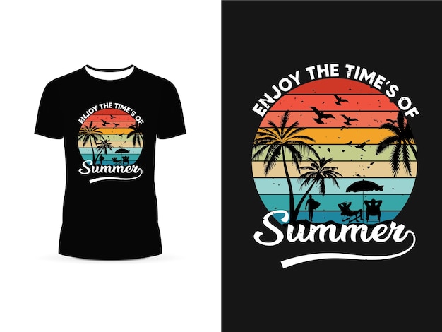 Playa de verano y puesta de sol Gráfico vectorial para camiseta Disfruta de los tiempos de verano Diseño de playa vintage