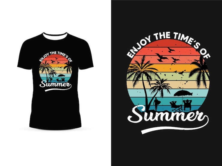 Playa de verano y puesta de sol Gráfico vectorial para camiseta Disfruta de los tiempos de verano Diseño de playa vintage