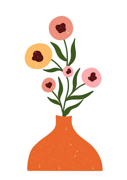 Playful hand drawn flower bouquet in a warm vase Ideal for prints nursery decor or modern boho