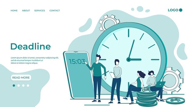 Plazo y control de tiempo. Proceso de organización empresarial. Gente de negocios trabajando juntos.