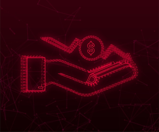 Plexus Down Dollar Sign en manos sobre fondo rojo. Ilustración de stock vectorial